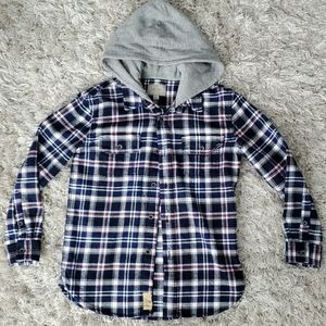 🙋‍♂️Boys button up Flannel with Hoodie Size Small